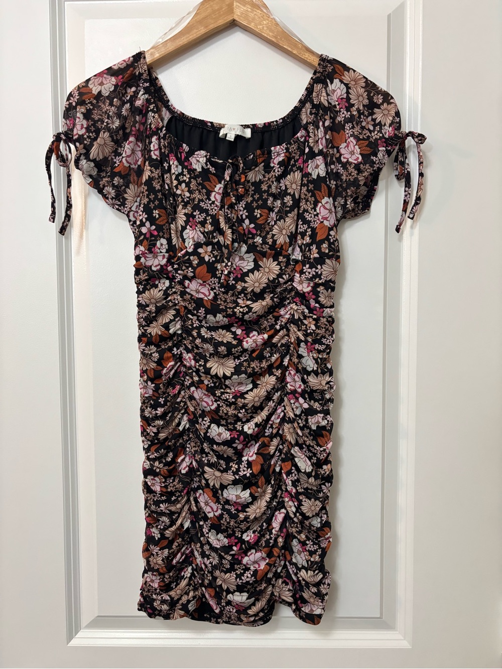 Ultra Flirt Y2K Multicolor Floral Ruched Mini Dress, Size S